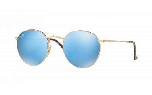 Ray-Ban Round Flat Lenses Blue Flash (RB3447N 001/9O 47mm) saules brilles